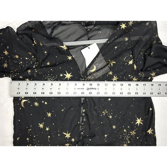 Haoduoyi Mini Dress Womens XL Gold Star Moon Sheer Chiffon Long Sleeve Tunic Top - Picture 12 of 13